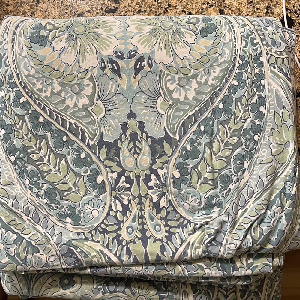 Pottery Barn King Duvet Cover Mackenna Paisley Blue Gray Taupe